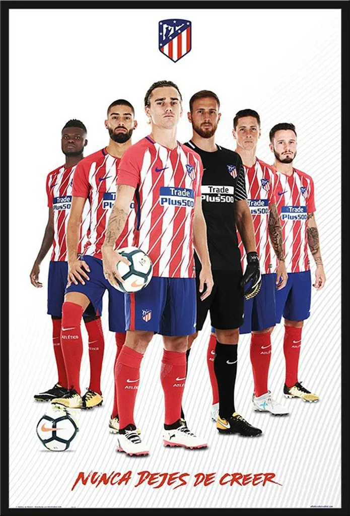Décoration Chambre Foot : Poster Atletico Madrid Encadré 2017/18 Noir