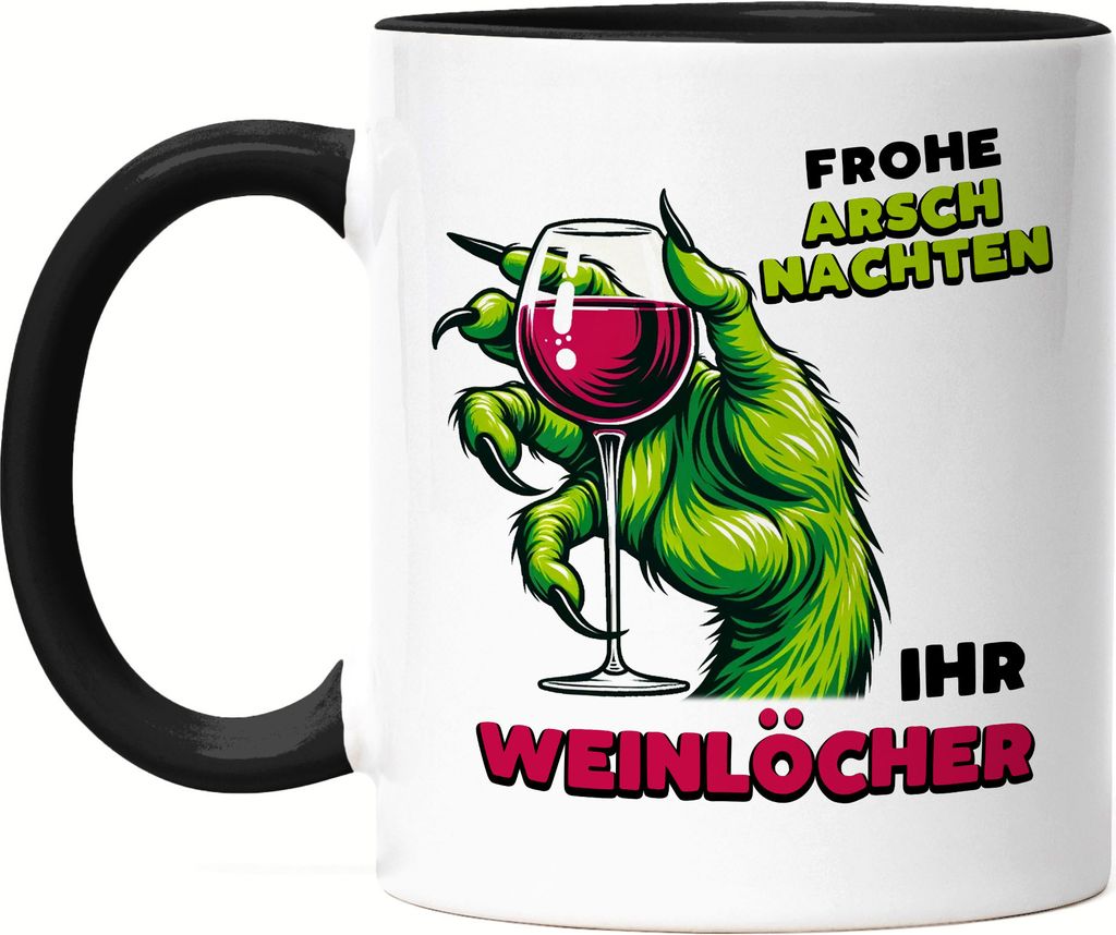Schöne Arschnachten Rotwein Hand Tasse Schwarz Weinlustige Weihnachtshasser