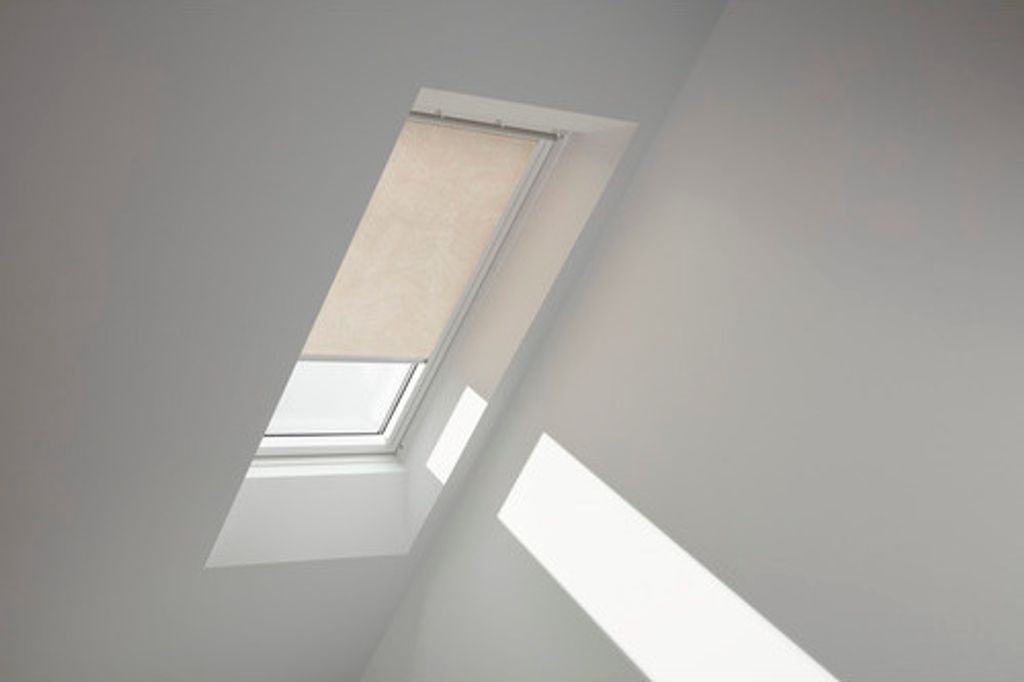 VELUX Sichtschutzrollo sandbeige gepunktet manuell Rahmen weiß RFL MK08 4171SWL