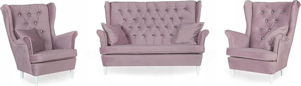 Family Meble Set aus Sofa + 2 Sessel Gaja 2-Sitzer Sofa Couch Zierpolsterung Freistehendes Lounge Sofa Bequem zum Entspannen Wohnzimmer Büro (ROY ...