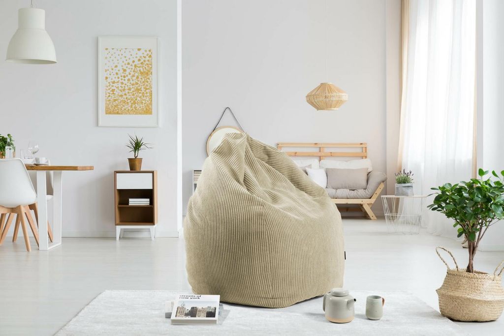 mokebo Sitzsack Cord XXL für Kinder & Erwachsene in Beige Produktbild 