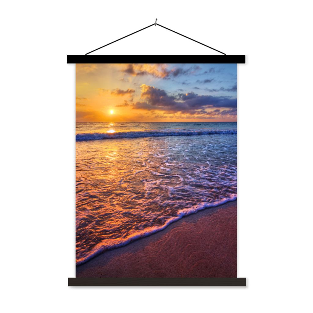 MuchoWow Textilposter Meer - Strand - Sonnenuntergang - Wolken - Horizont 90x120 cm mit schwarzem Rahmen - Dekoration