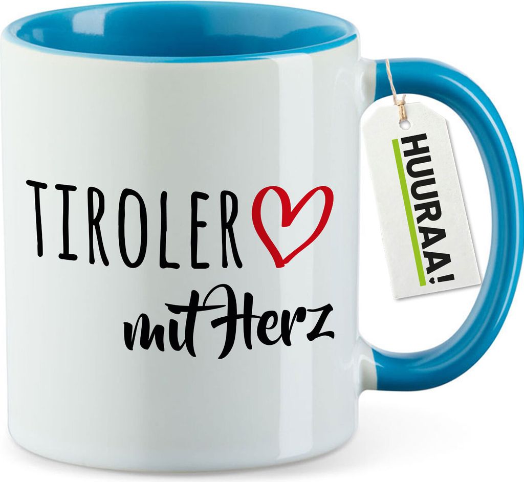 Huuraa Becher Tiroler mit Herz Geschenk 330ml Blau Tiroler Geschenkidee