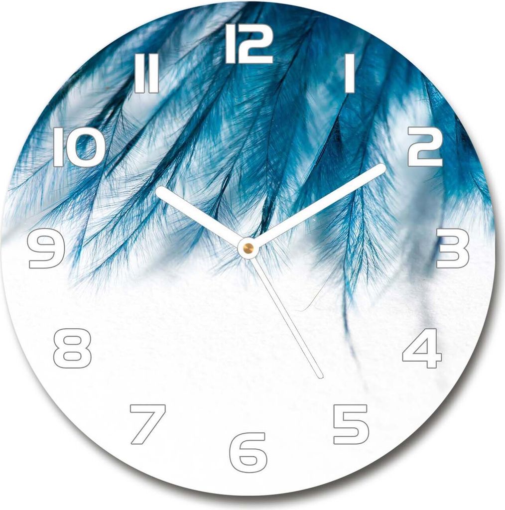 Wanduhr aus Glas 30fi Glasbild Glasuhr Gehärtetes Glas - weisse-zeiger - Blue feathers