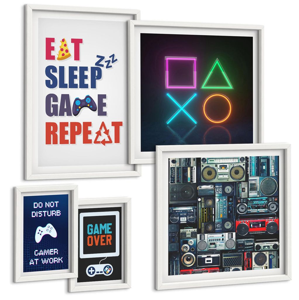Bilder Set 5-teilig im Goldrahmen Rahmen – Wandbilder 5 Stück – gerahmte Poster für Wohnzimmer, Schlafzimmer und Flur – 50x50 cm - 40x60 cm...