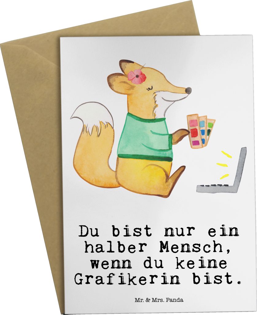 Mr. & Mrs. Panda Glückwunschkarte Grafikerin Herz - Weiß - Geschenk, Mediengestalter, valentinstagskarte, weihnachtskarten, Designer, Klappkarte,...