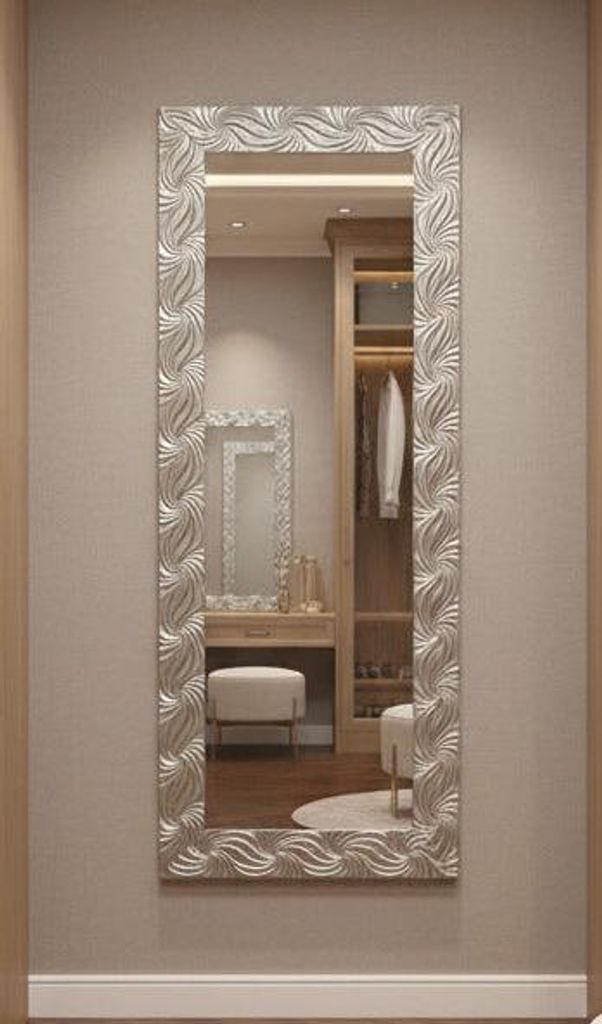 MO.WA Spiegel Wandspiegel Lang 50x145 Silber, Rahmenspiegel Rechteckig, Garderobenspiegel Modern, Lehnspiegel Ganzkörperspiegel Flurspiegel Holzsp...