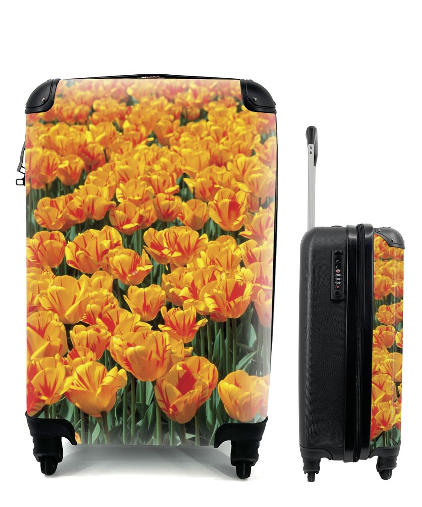 MuchoWow Koffer Handgepäck Trolley Rollkoffer Kleine Reisekoffer mit 4 Rollen - Orangefarbenes Tulpenfeld - Cabin Size < 55x40x23 cm & 55x40x20 ...