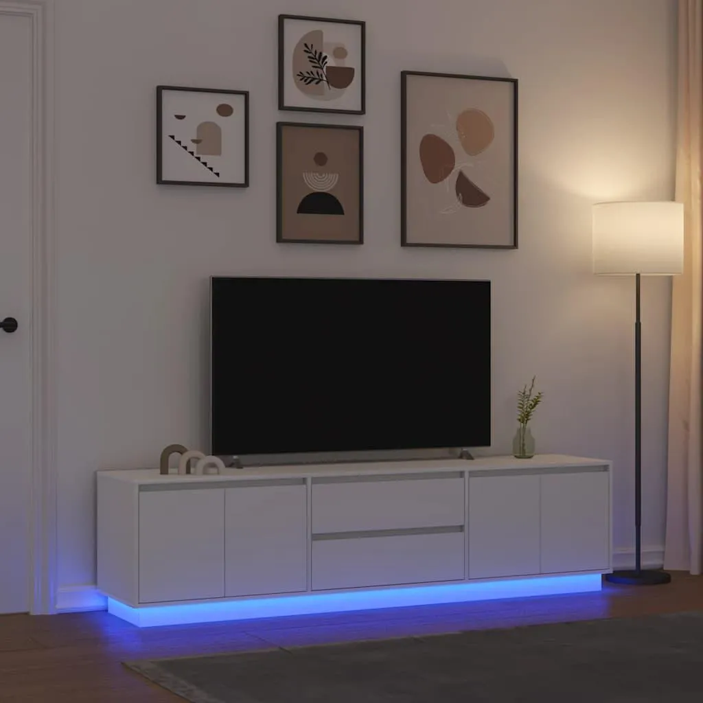 Meuble Télé Maison Exclusive LED Blanc 193cm - Banc TV Design Épuré
