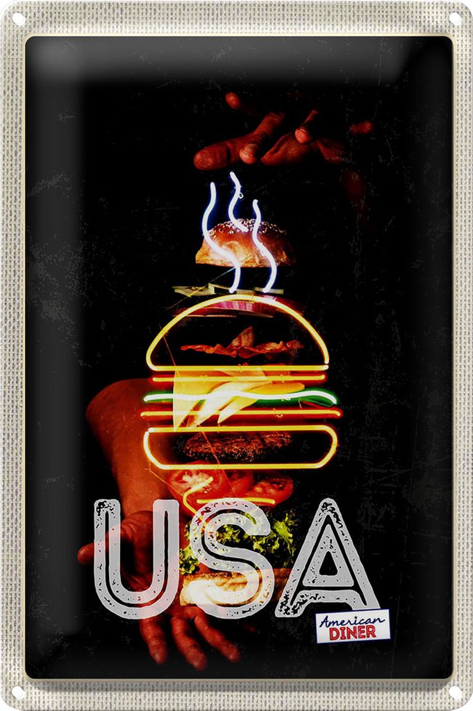 Blechschild Reise 40x30cm Amerika USA American Bürger Gerichte