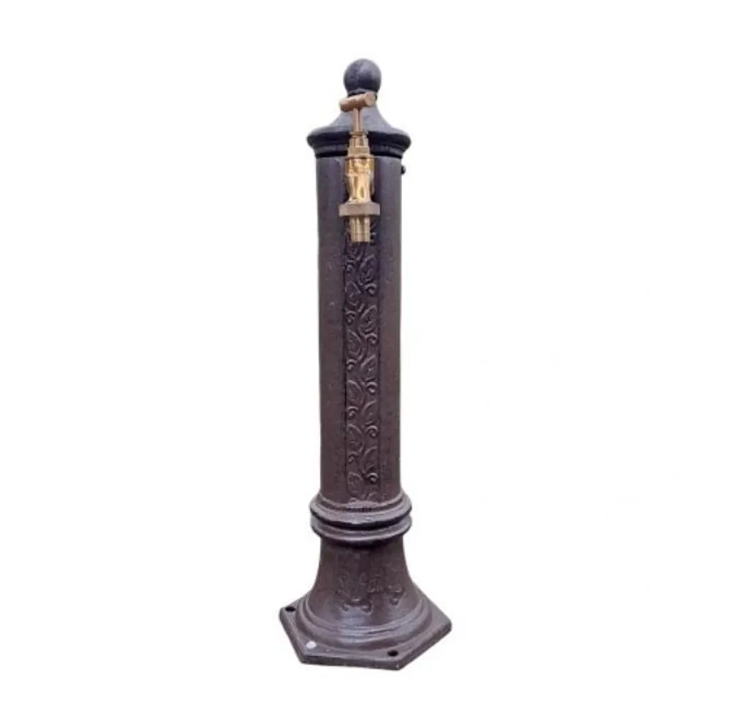 Robinet de jardin sur colonne décorative marron - Borne fontaine 48cm