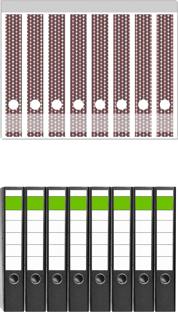 Wallario 8 Stück schmale Ordner inkl. Klebeetiketten mit Motive Muster Herzen in beig und rosa in Reih und Glied - Set mit Rückenschildern / Ord...