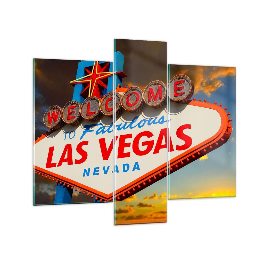 Bilder auf glas - Amerika bestimmungsort las vegas - 95x80cm - Glasbilder - Wandbilder - Kunstdruck - zum Aufhängen bereit - Wanddekoration aus Gl...