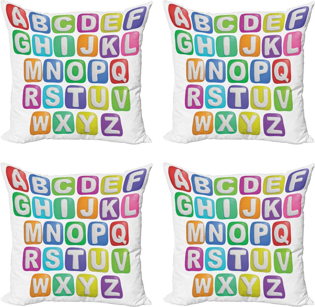 ABAKUHAUS Brief Kissenbezug Set (4 Stück), Buntes Alphabet Set, Moderner Doppelseitiger Digitaldruck, 40 cm x 40 cm, Mehrfarbig