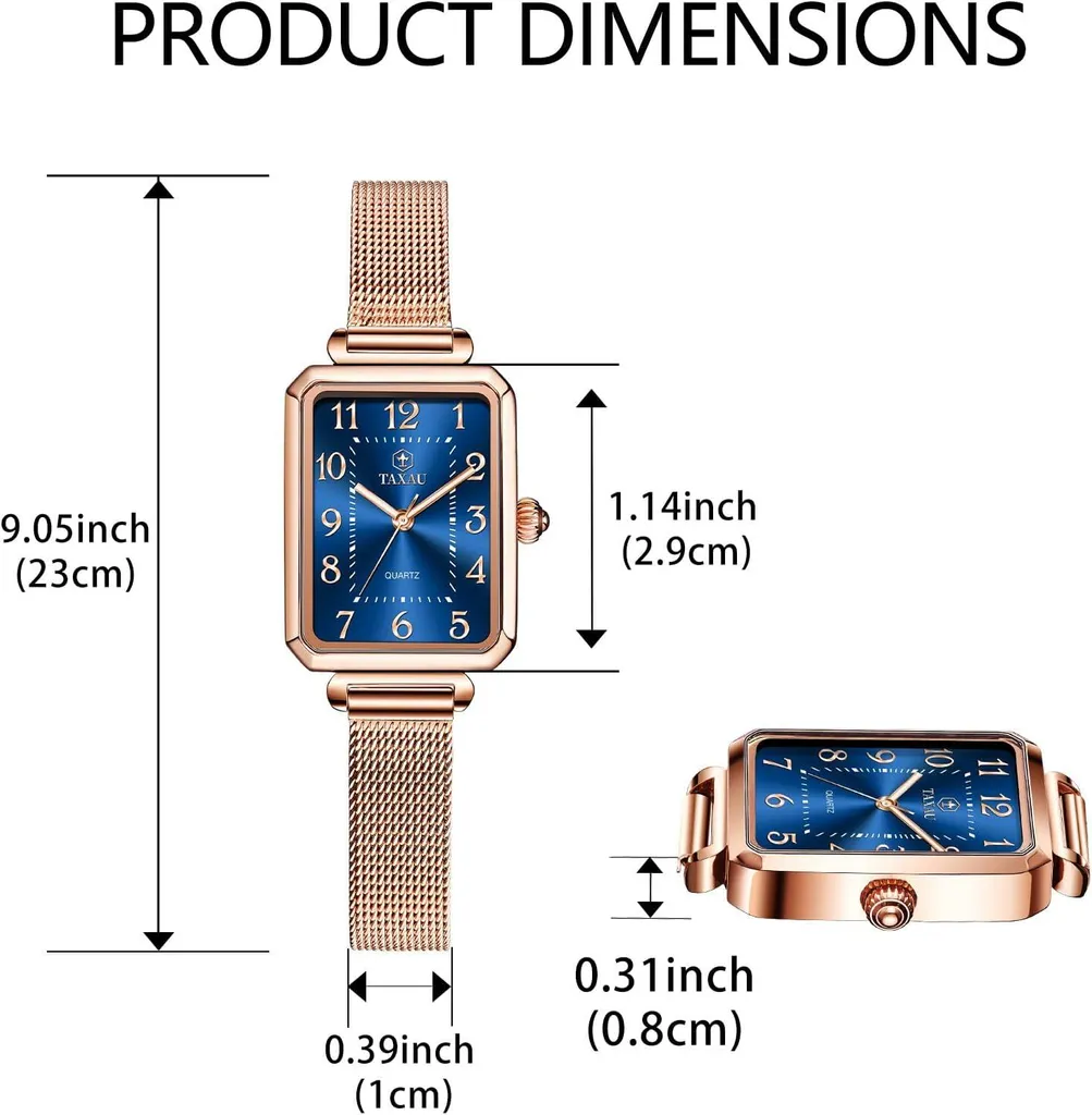Orologio da donna Orologio da polso quadrato da donna con bracciale in acciaio inox a maglie Orologio rettangolare da donna Moda orologio da polso da donna Rosegold impermeabile elegante orologio al quarzo - 6