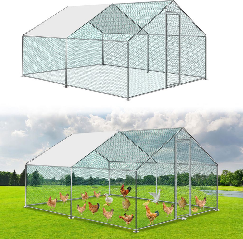 Jayseuw Hühnerstall Outdoor großer Hühnerhaus Dach Freilaufgehege Geflügelstall mit PE Verzinkter Stahlrahmen und abschließbare Tür 3 x 4 x 2 m