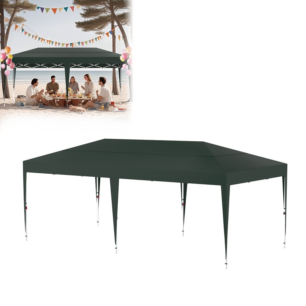 YARDIN Faltpavillon 3x6 Faltbar Partyzelt Gartenzelt, Wasserdicht & UV-Schutz, Höhenverstellbar, Pavillon Outdoor inkl. Tragetasche & Erdanker,Grün