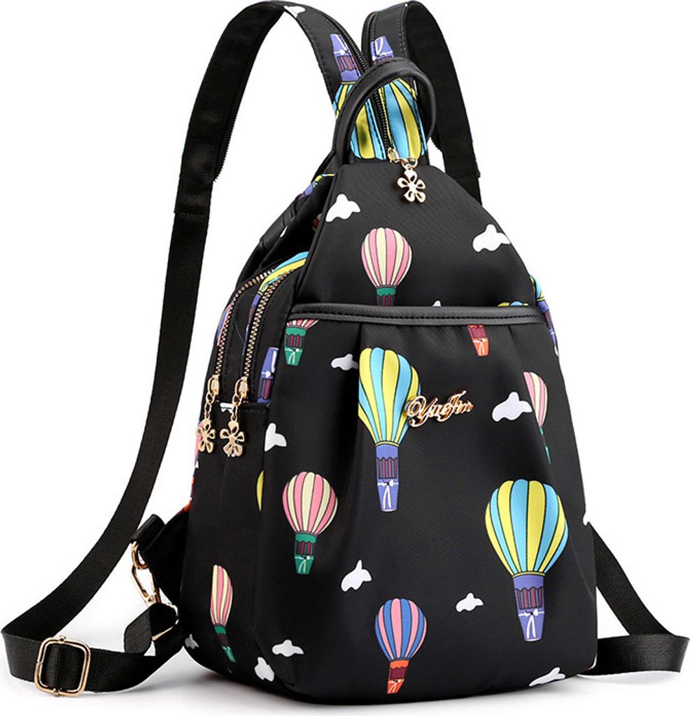 MAITY Damen Freizeitrucksack Schwarz mit Hei?luftballon-Print