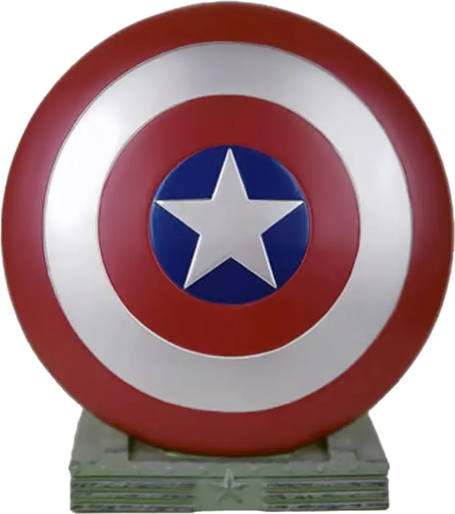 Tirelire Captain America CD537 en Forme de Bouclier Bleu Rouge Blanc