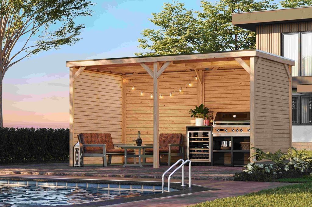 Karibu Holzpavillon Grillpavillon Grillküchenunterstand Mülltonnenunterstand Fahrradunterstand COBUS 453x231x243cm