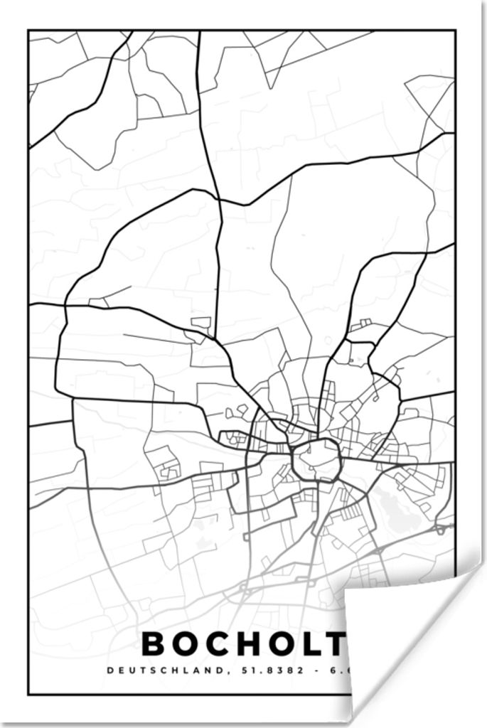 MuchoWow Poster Karte - Bocholt - Karte - Stadtplan 80x120 cm - Papierdruck