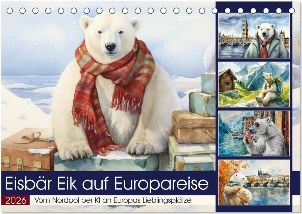 Eisbär Eik auf Europareise (Tischkalender 2026 DIN A5 quer), CALVENDO Monatskalender