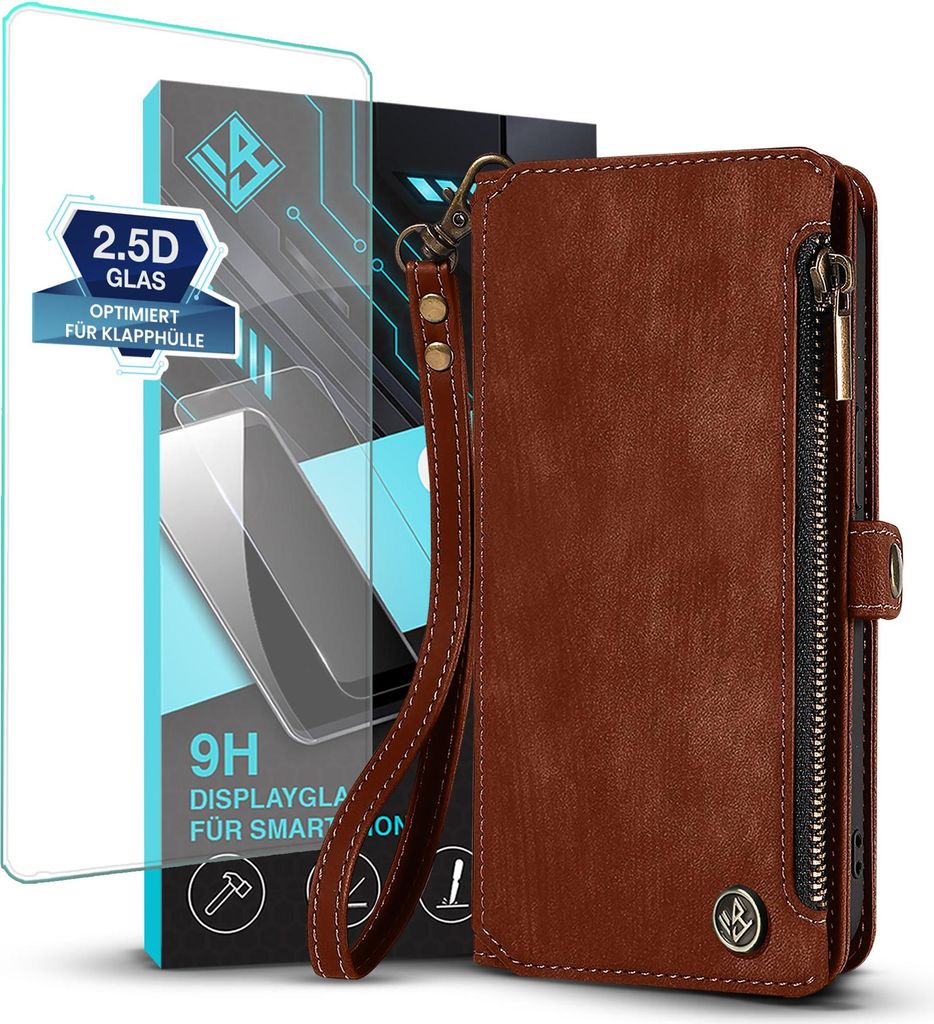 Handy Hülle für Samsung Galaxy A26 5G Geldbeutel Geldbörse RFID Schutz Klapphülle Cover Schutzhülle Wallet mit 9H Displayglas Displayschutz Fa...