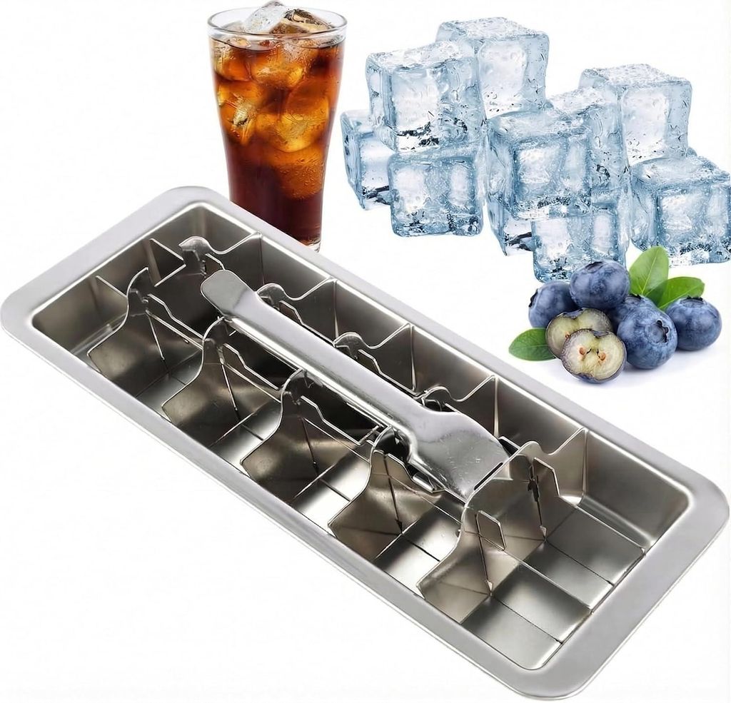Eiswürfelform Edelstahl 18 Fächer Metall Eiswürfelbehälter Produktbild 