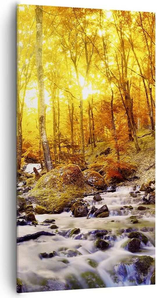 Bild auf Leinwand - Leinwandbild - Berge Bach Wasser - 65x120cm - Wand Bild - Wanddeko - Wandbilder - Leinwanddruck - Bilder - Kunstdruck - Wanddek...