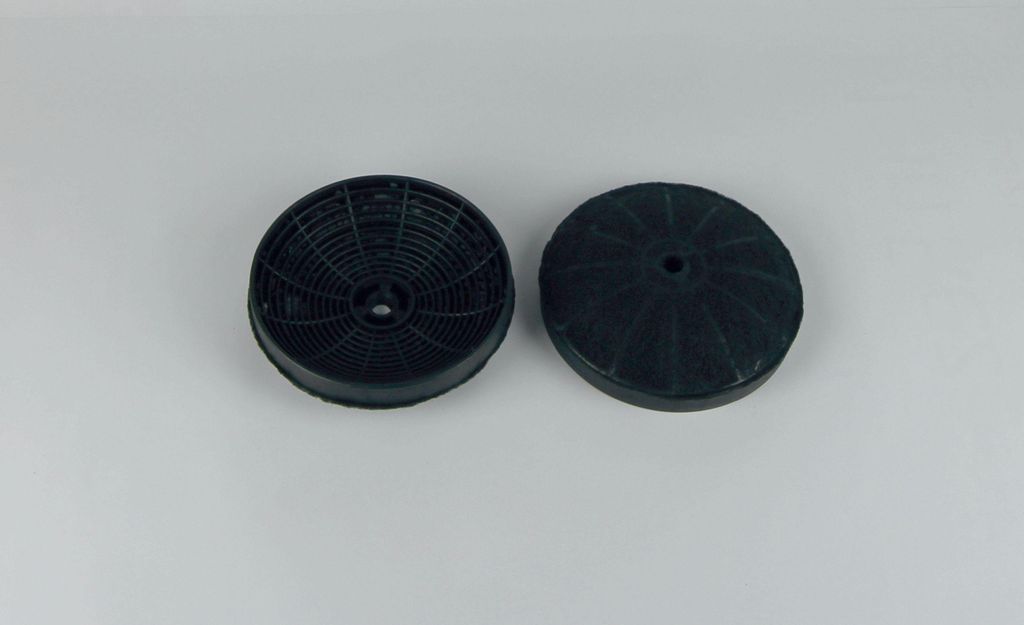 Two charcoal filters for a range hood are shown against a plain background.
