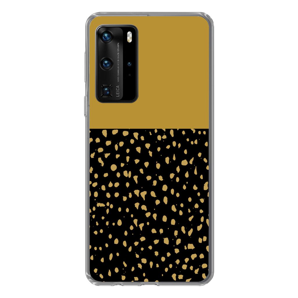 MuchoWow Handyhülle Schutzhülle Hülle für Huawei P40 Pro Polka dots - Ockergelb - Schwarz Silikon Softcase Handy Hülle - Schutz