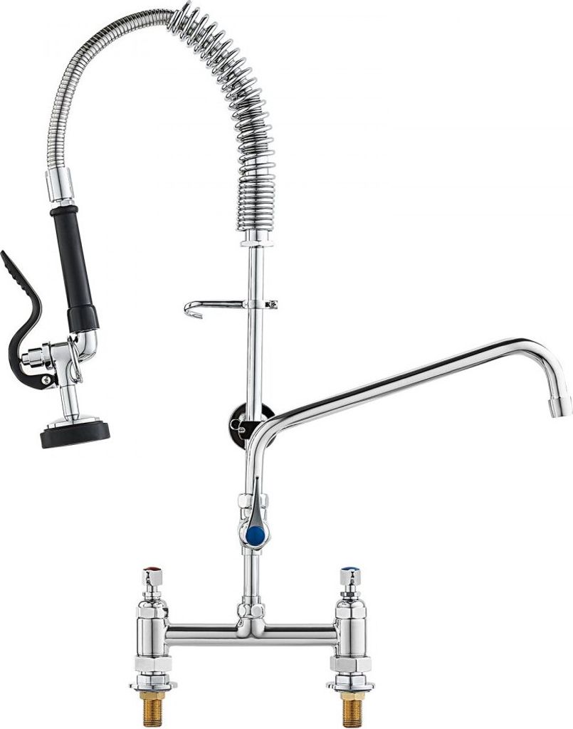 Kommerzielle Küchenarmatur mit Ausziehbarer Vorspülbrause - 66 cm Höhe - 203 mm Mitte - 305 mm Schwenkauslauf - Messing Küchenspülenarmatur zu...