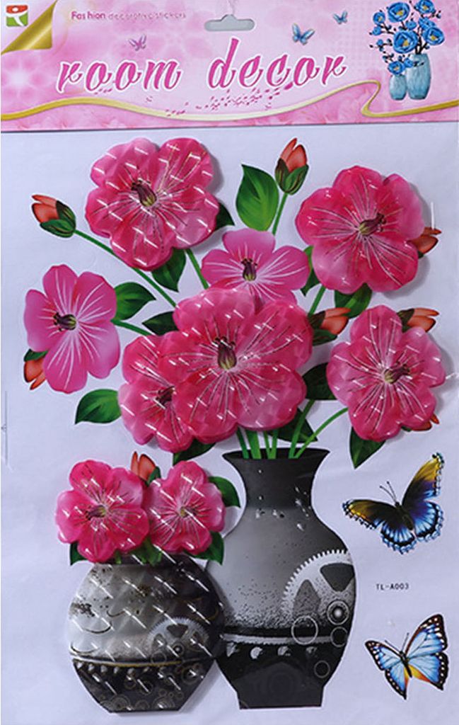 Vase Wandaufkleber Wasserdicht Schöne Simulation Schmetterling Blumenaufkleber DIY Dekoration Abnehmbare 3D Aufkleber DIY Fenster Schlafzimmer Dek...