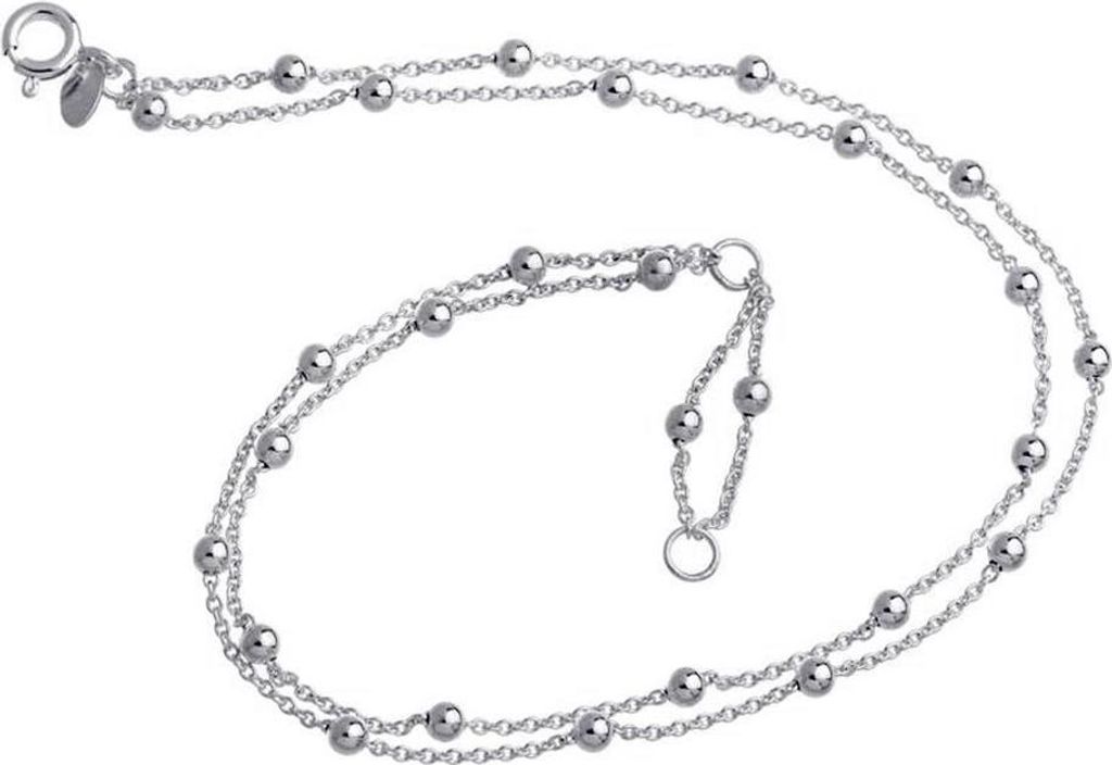 SILBERKETTEN STORE Fußkette Erbse 1,3mm mit Kugeln 2reihig - 925 Silber, Länge wählbar - 23cm
