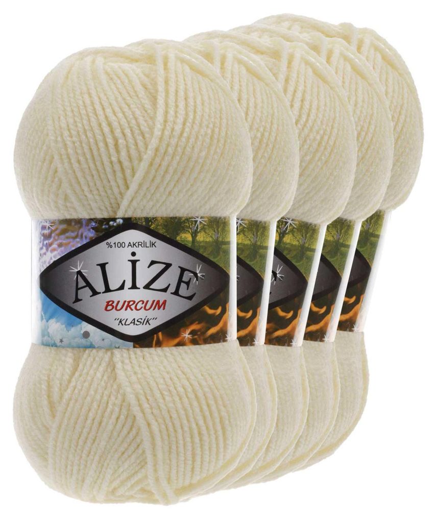 5 x 100g Strickgarn ALIZE BURCUM, 100% Polyacryl, 01 cream
