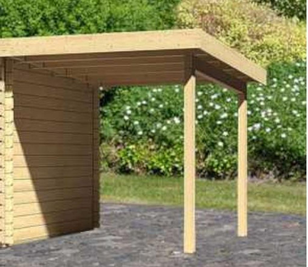 KARIBU Weiß 2+3 Gartenhaus Anbaudach, Anbaudach für Bastern 2 und Bastern 3, Fichtenholz Flachdach Konstruktion, Überdachung für Auto Fahrrad G...