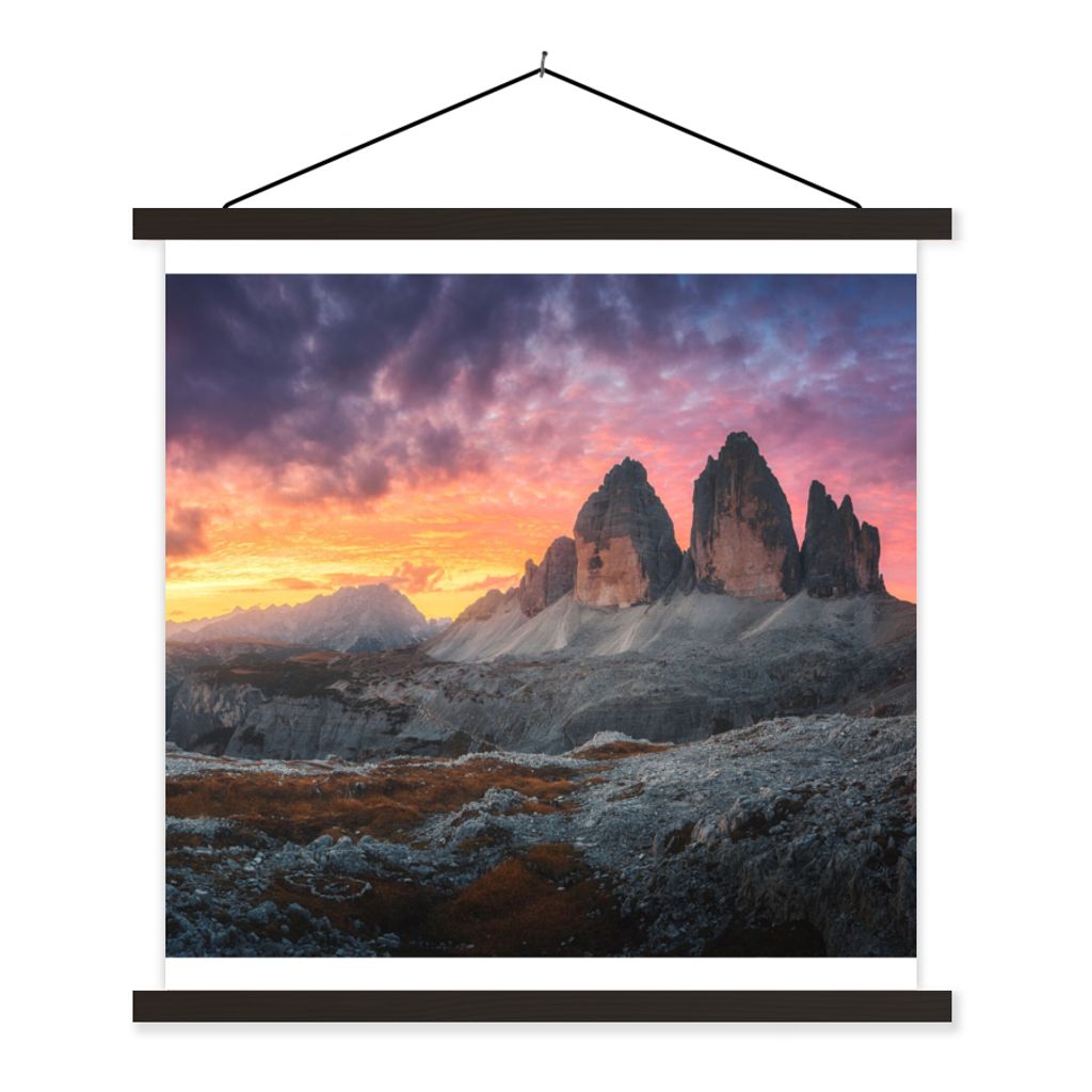 MuchoWow Textilposter Felsen - Berg - Sonnenuntergang - Landschaft 120x120 cm mit schwarzem Rahmen - Aufhängungsset