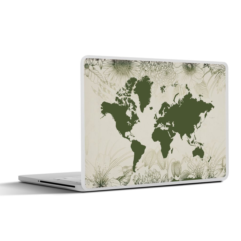 MuchoWow Laptop Aufkleber Sticker Cover Weltkarte - Blumen - Grün 30x22 cm - Laptop-Sticker