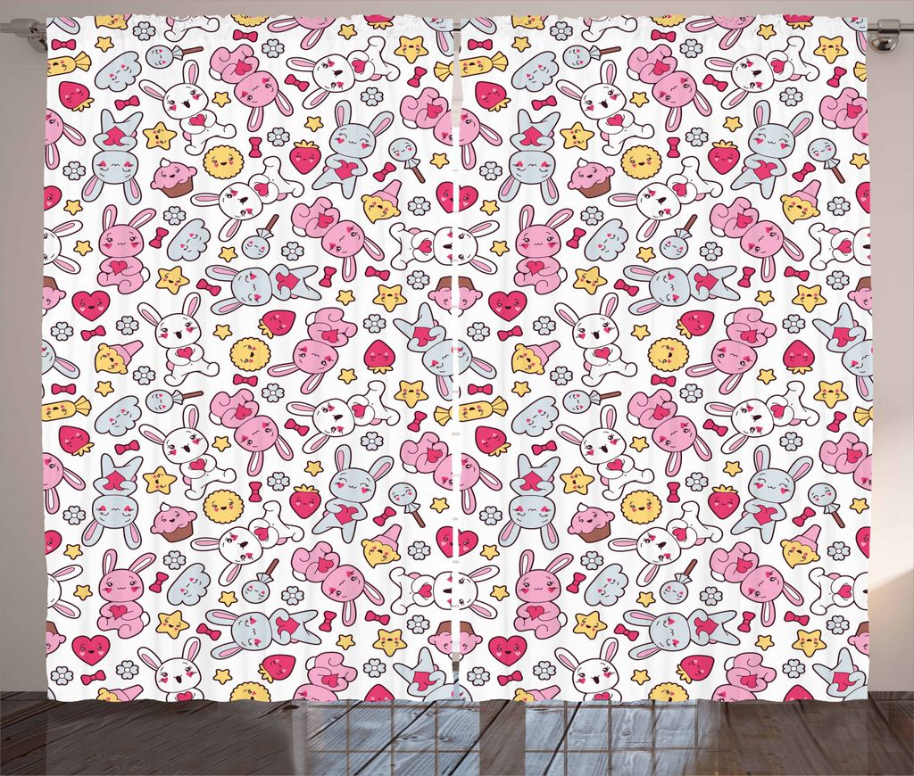 ABAKUHAUS Anime Rustikaler Vorhang, Japanische Kinder Cartoon, Wohnzimmer Universalband Gardinen mit Schlaufen und Haken, 280 x 225 cm, Mehrfarbig