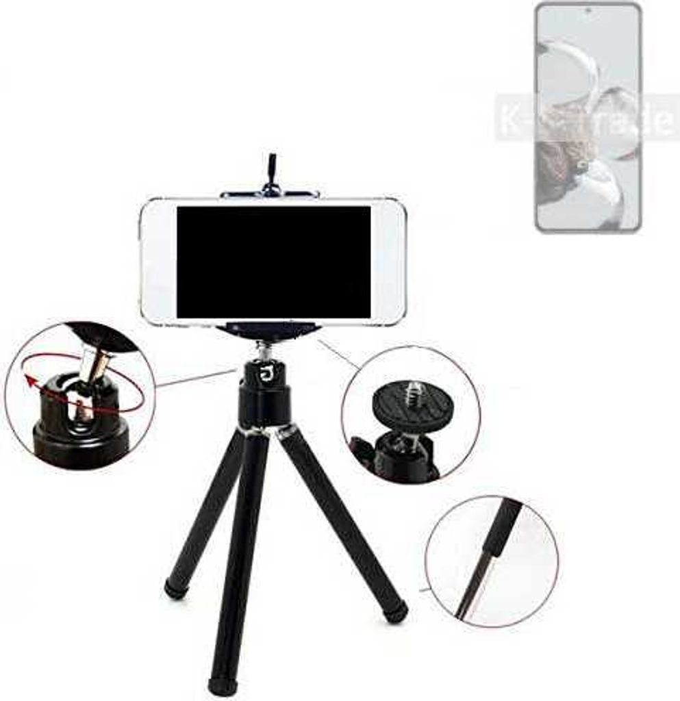 K-S-Trade Smartphone Stativ Dreibein kompatibel mit Xiaomi 12T Tripod aus Aluminium Klemmstativ Stativ Adapter für Mobiltelefone schwarz 1x