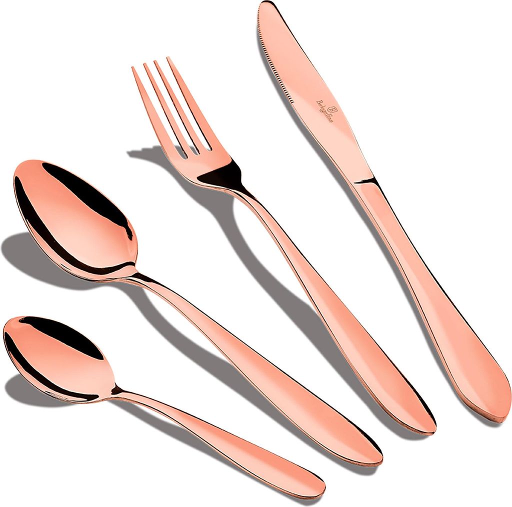 Berlinger Haus Rose Gold Mirror Besteck Vergoldetes 24 Teile Edelstahl Poliert, Set 6 Personen, Modernes Design Roségold