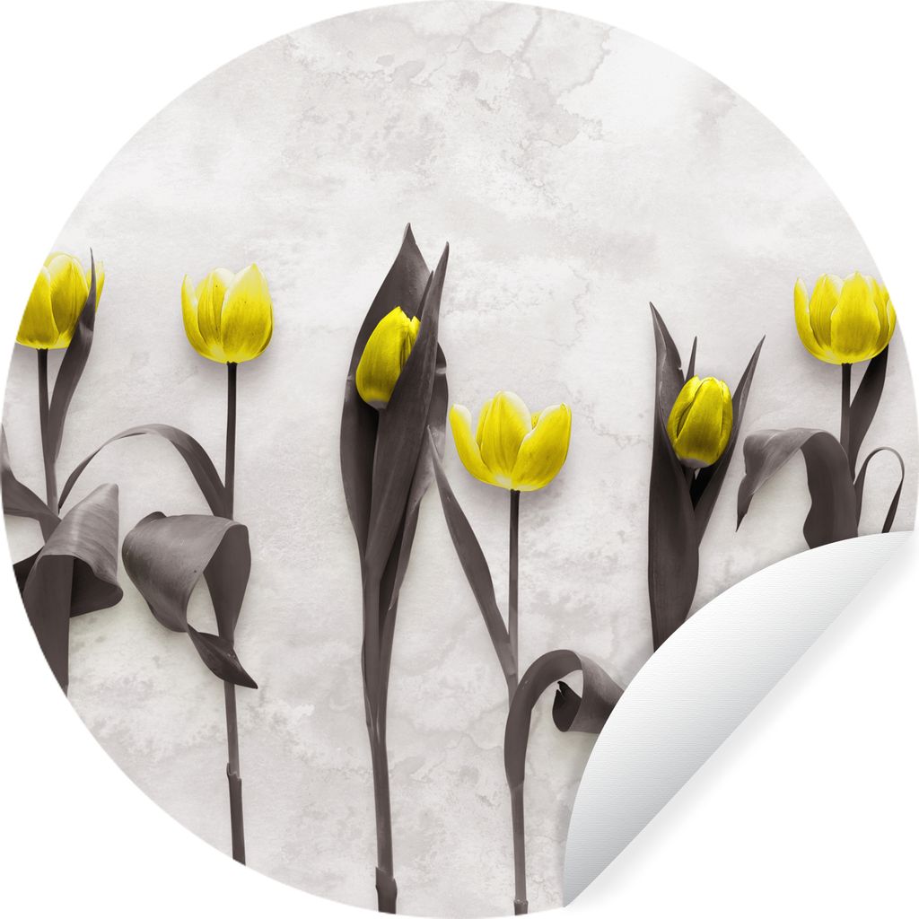 MuchoWow Runde Wandtattoo - Wandsticker Tapete Aufkleber Blumen - Tulpen - Marmor Ø 30 cm Selbstklebend und Repositionierbar - Wandaufkleber - K...