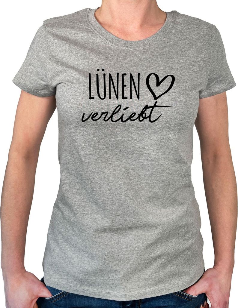 Huuraa Damen T-Shirt Lünen verliebt XS Sport Grey Bio Baumwolle Fairtrade Damenshirt Geschenkidee