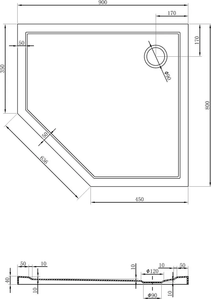 Receveur de douche pentagonal 90x80 cm blanc : fini les angles encombrés - 6