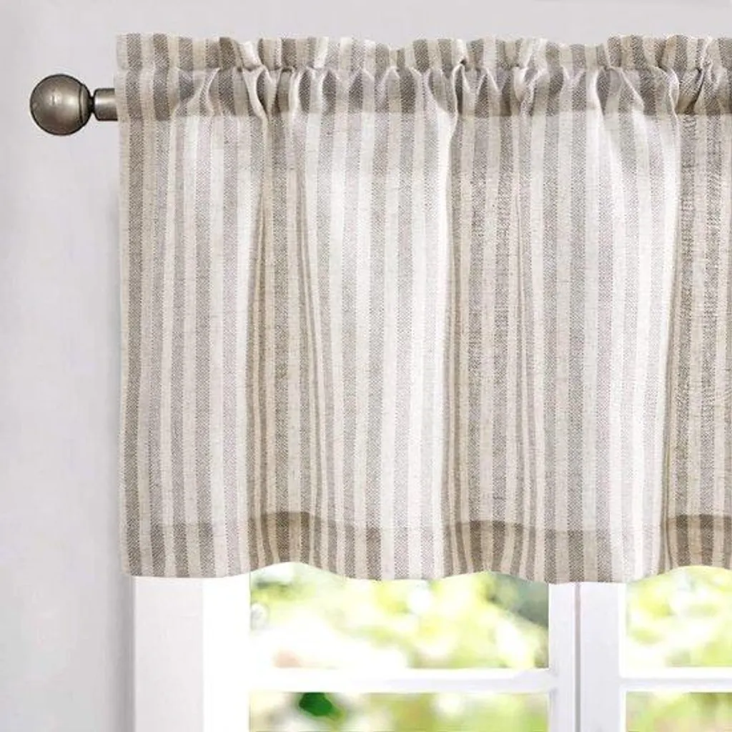 Petit rideau lin naturel gris-beige 125x40 cm, texture haut de gamme