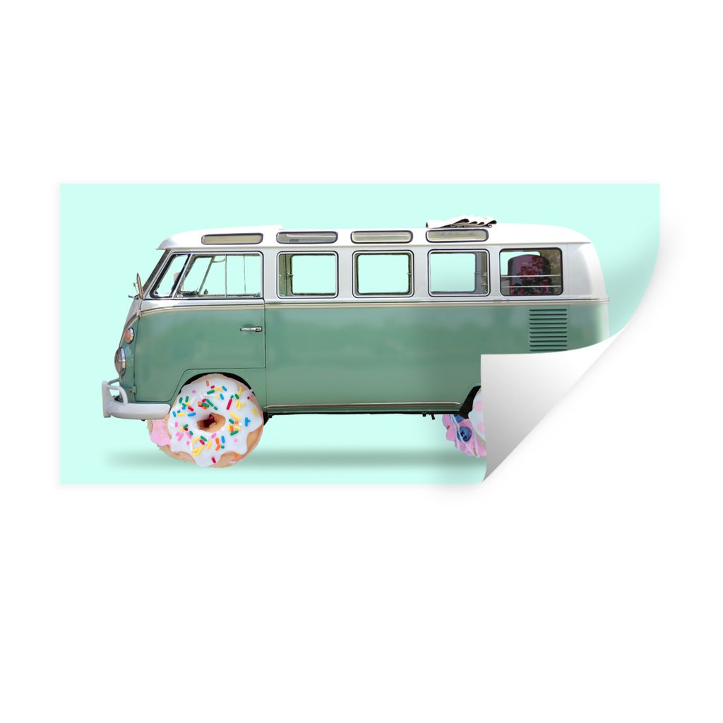 MuchoWow Wandtattoo Wandsticker Wandaufkleber Donuts - Lieferwagen - Auto - Grün 120x60 cm Selbstklebend und Repositionierbar - Sticker - Dekorf...