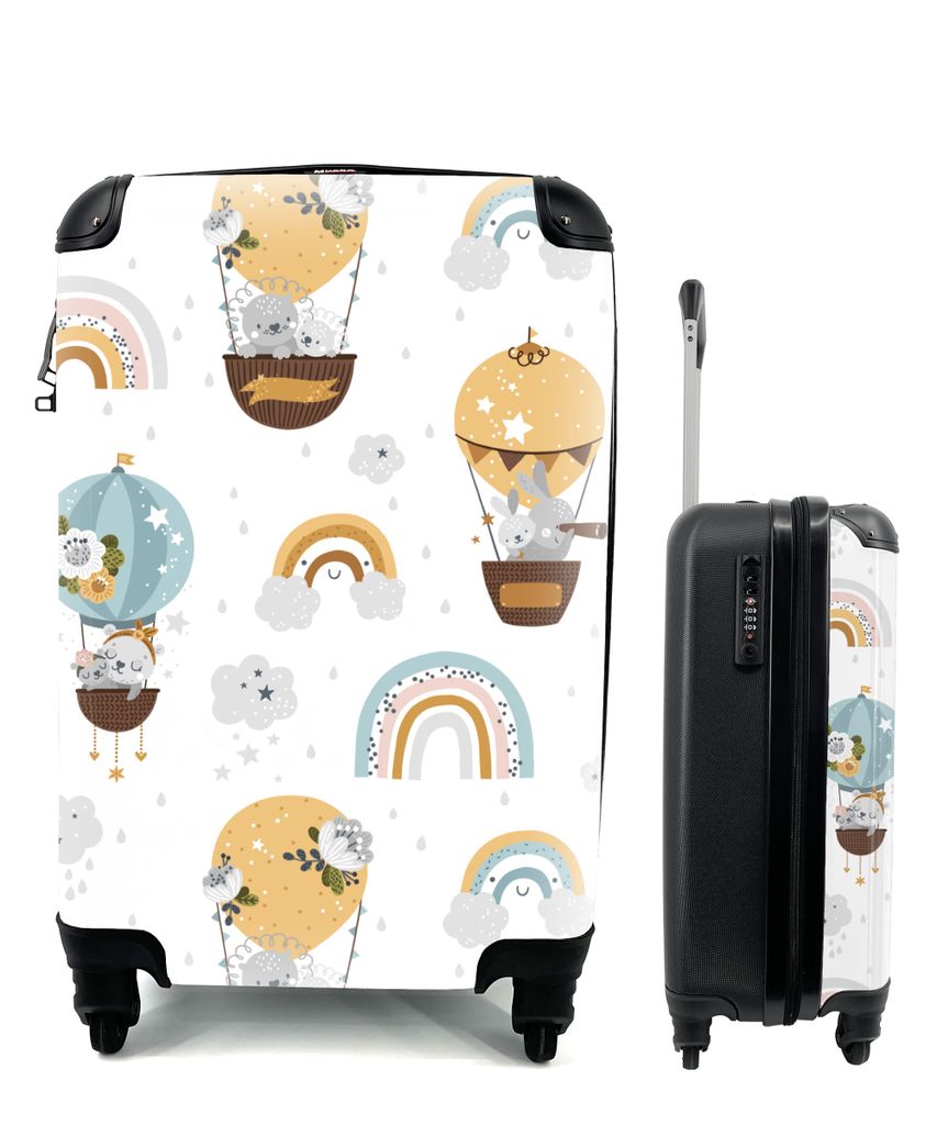 MuchoWow Koffer Handgepäck Trolley Rollkoffer Kleine Reisekoffer mit 4 Rollen - Muster - Tiere - Regenbogen - Cabin Size < 55x40x23 cm & 55x40x2...
