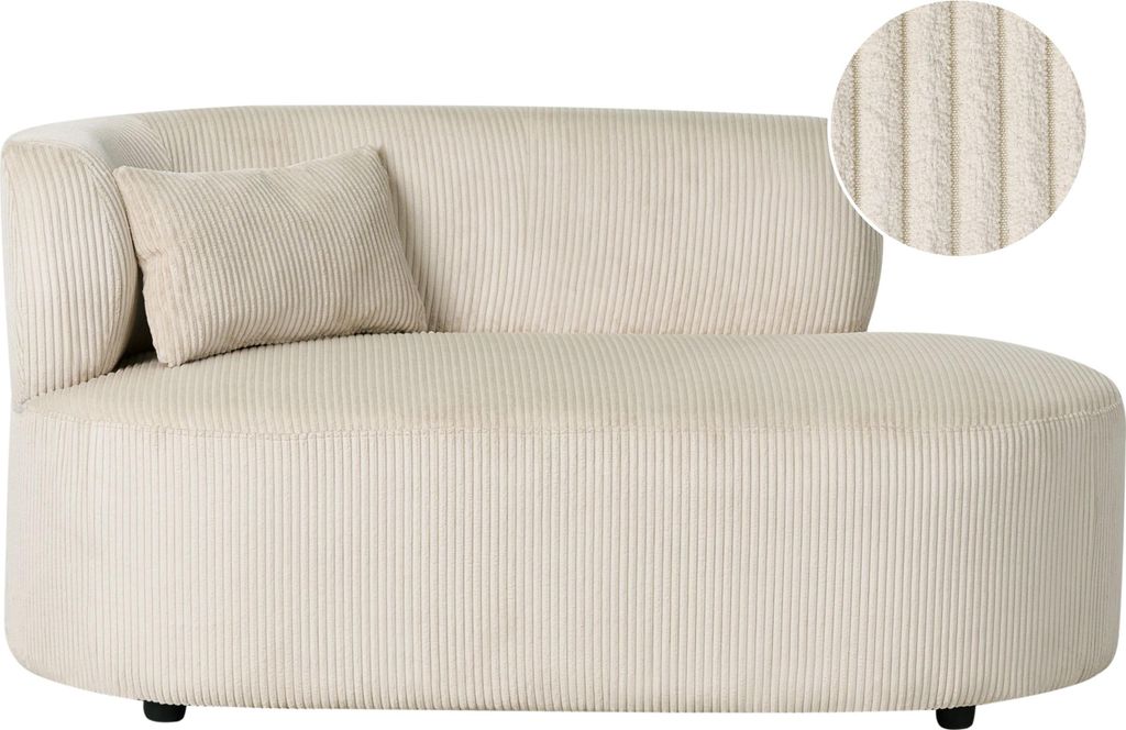 BELIANI Chaiselongue Linksseitig Beige Cord Oval mit Dekokissen Schwarze Füße Hohe Lehne s Design Wohnzimmer Liegesofa Longchair Récamiere