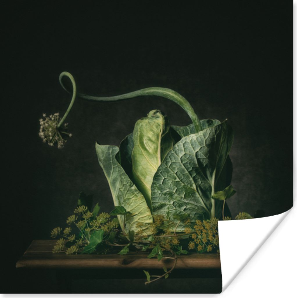 MuchoWow Poster Gemälde - Stillleben - Blume - Grün - Wanddekoration 100x100 cm - Babyzimmer