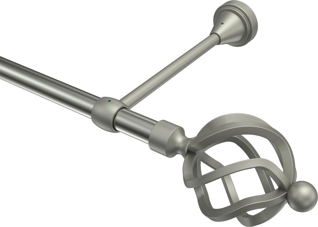 Interdeco Gardinenstange / Vorhangstange Edelstahl-Optik / Chrom matt, Typ Primus Paolo (Schmiedekugel), 16 mm Ø 1-läufig, 240 cm